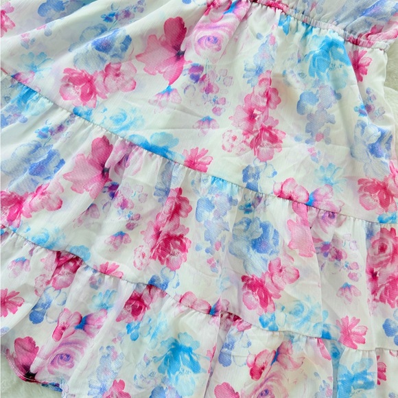 🔥PRICE DROP🔥Steve Madden Pink & Blue Floral Ruffle Tiered Mini Dress - Picture 11 of 14
